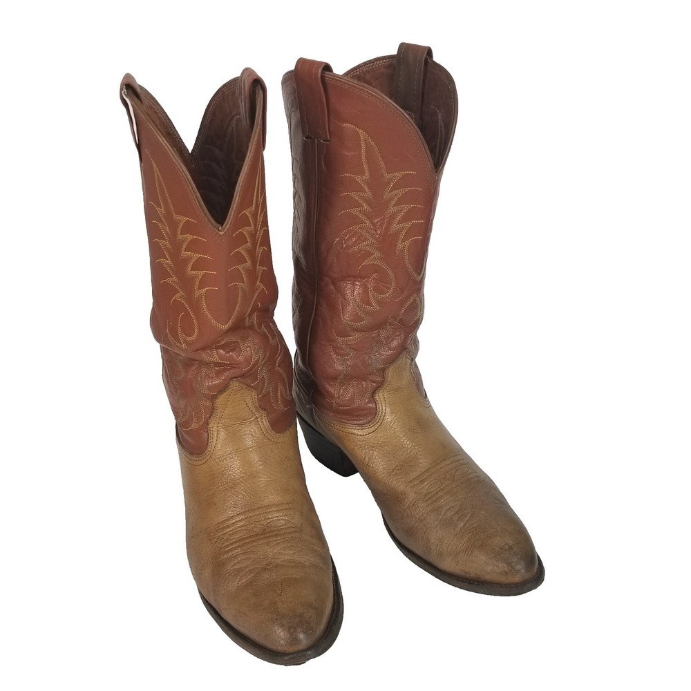 VTG Nocona Cowboy Boots Men‎ Size 10 D Two Tone Leather Western Made in USA